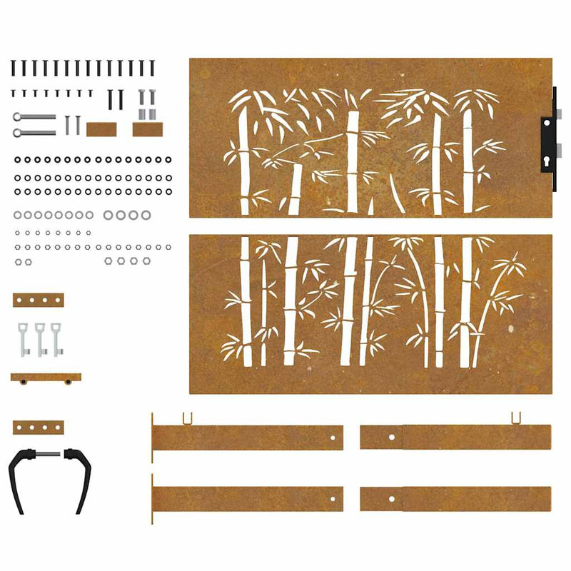 Poartă de grădină 100x100 cm, oțel corten, design bambus