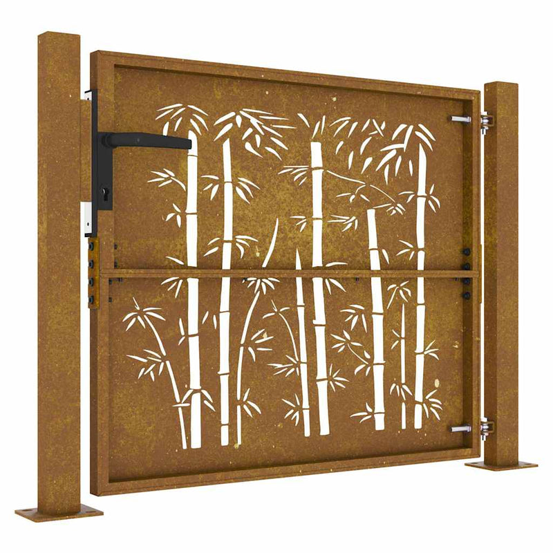 Poartă de grădină 100x100 cm, oțel corten, design bambus