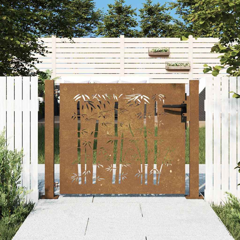 Poartă de grădină 100x100 cm, oțel corten, design bambus