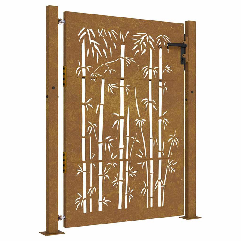 Poartă de grădină 100x150 cm, oțel corten, design bambus