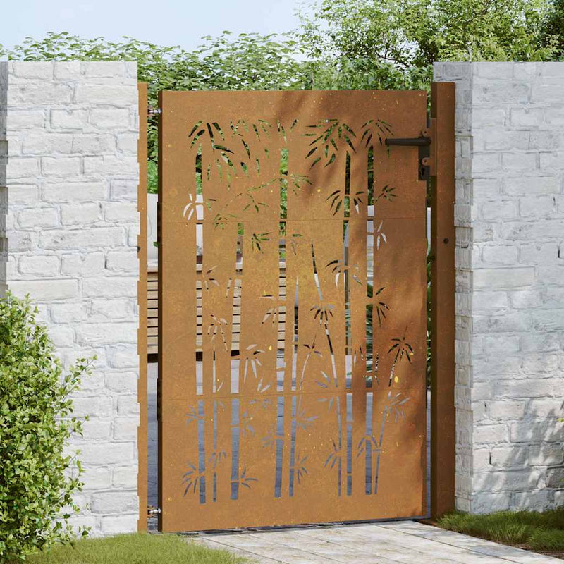 Poartă de grădină 100x150 cm, oțel corten, design bambus