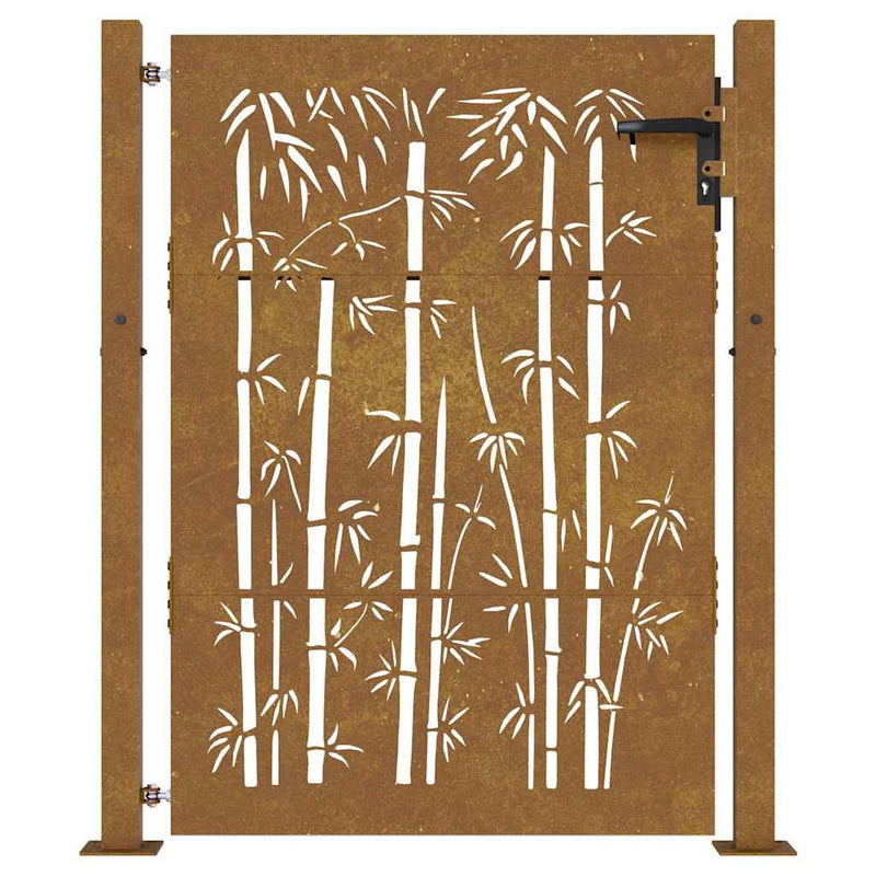 Poartă de grădină 100x150 cm, oțel corten, design bambus