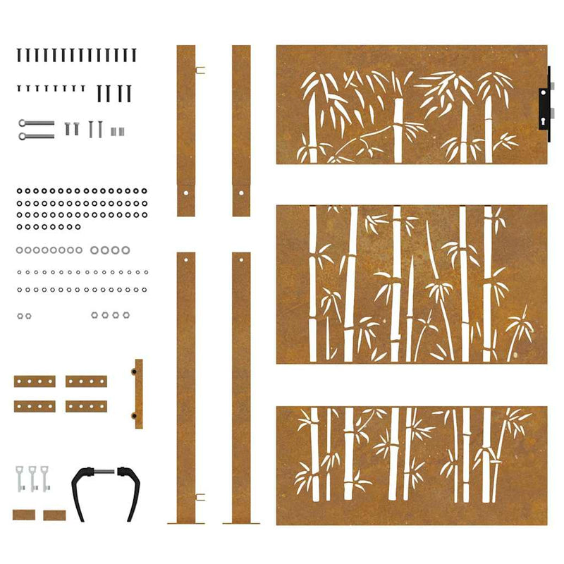 Poartă de grădină 100x150 cm, oțel corten, design bambus