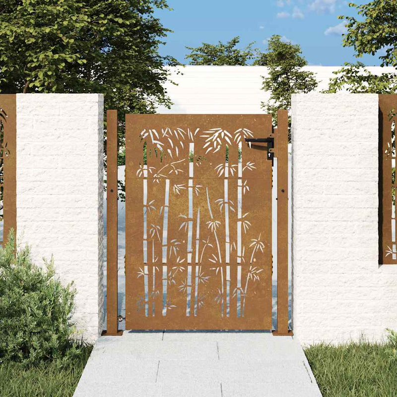 Poartă de grădină 100x150 cm, oțel corten, design bambus