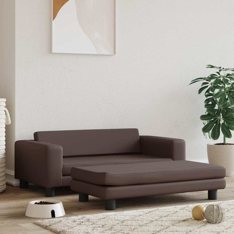 Pat pentru câini cu extensie, maro, 100x50x30 cm, piele eco