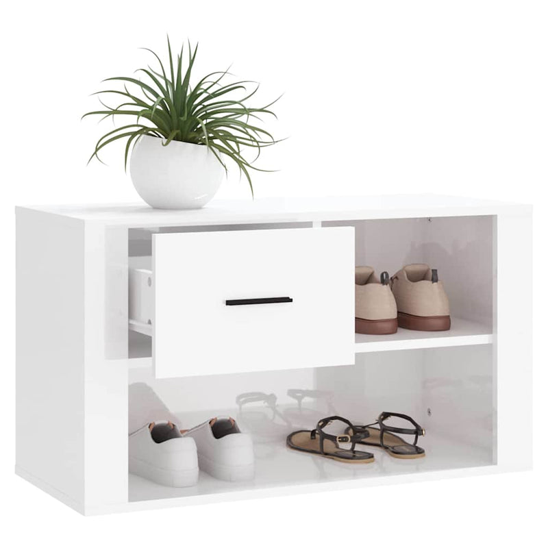 Pantofar, alb extralucios, 80x35x45 cm, lemn compozit