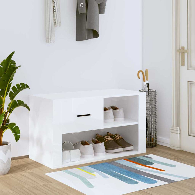 Pantofar, alb extralucios, 80x35x45 cm, lemn compozit