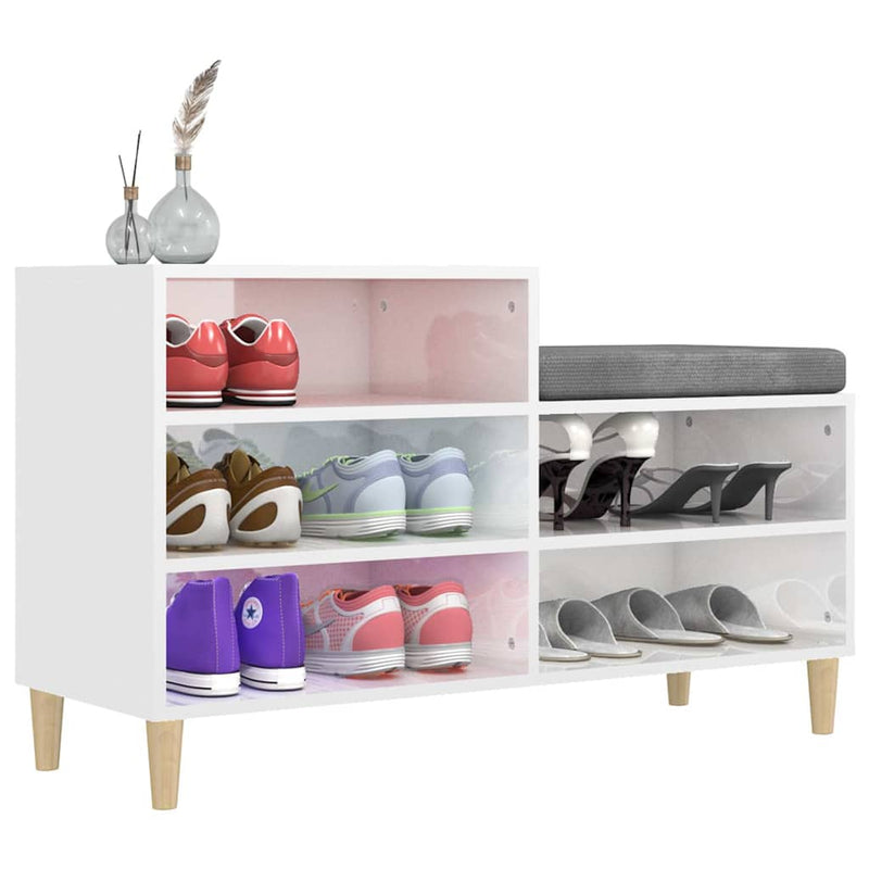Pantofar, alb extralucios, 102x36x60 cm, lemn compozit