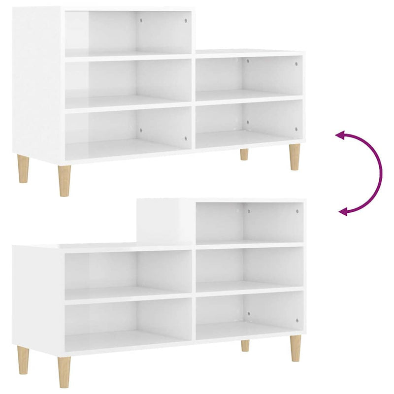 Pantofar, alb extralucios, 102x36x60 cm, lemn compozit