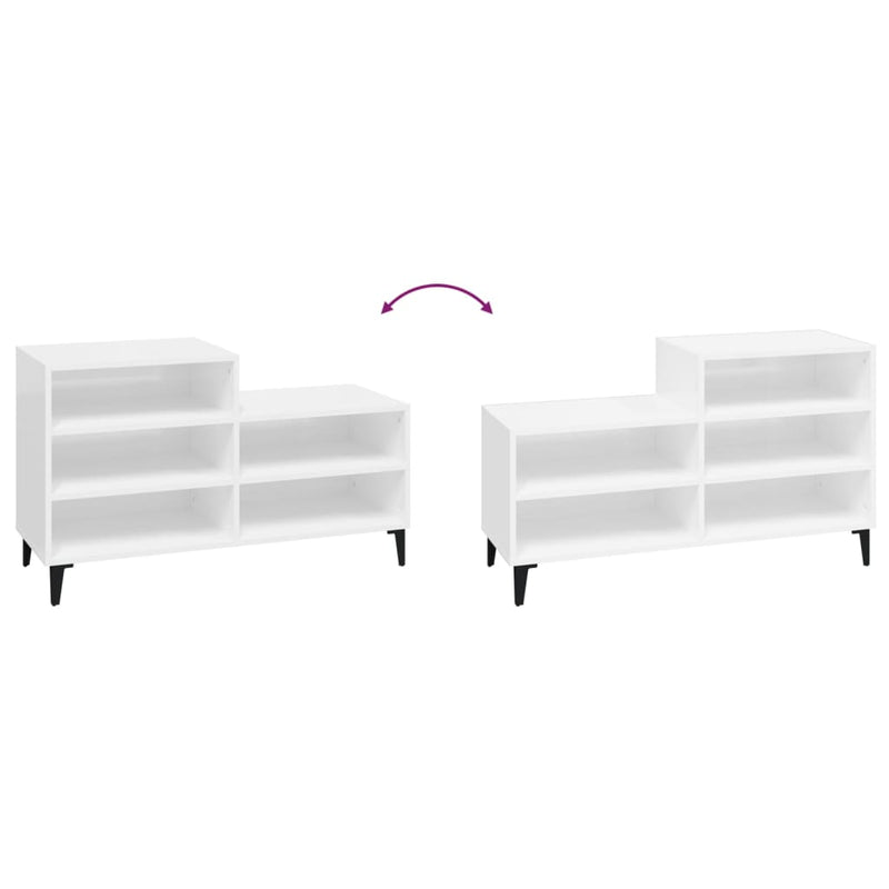 Pantofar, alb extralucios, 102x36x60 cm, lemn compozit