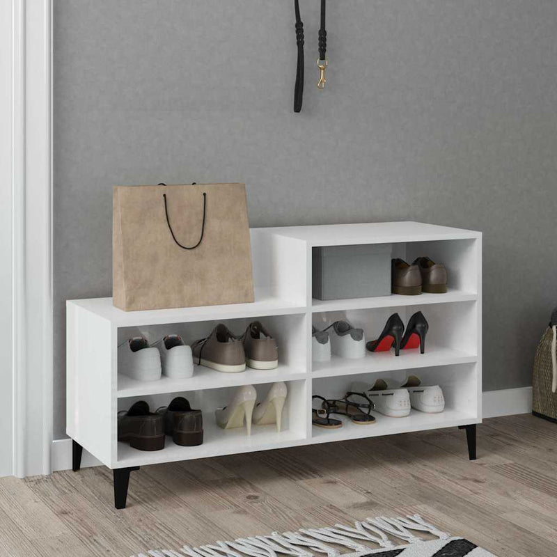 Pantofar, alb extralucios, 102x36x60 cm, lemn compozit