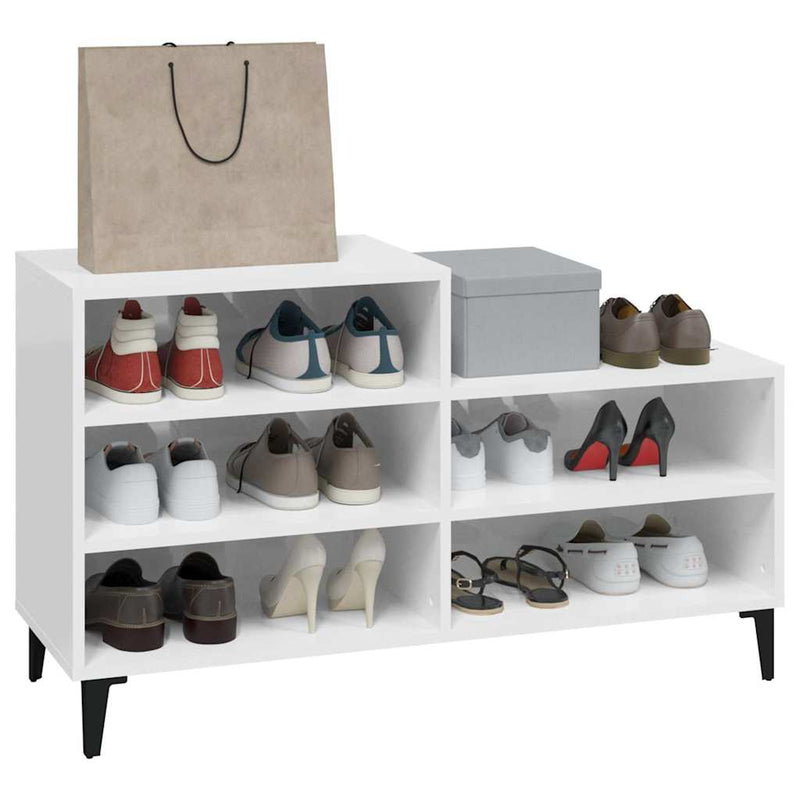 Pantofar, alb extralucios, 102x36x60 cm, lemn compozit
