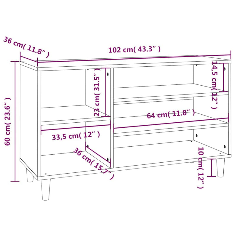 Pantofar, gri sonoma, 102x36x60 cm, lemn prelucrat