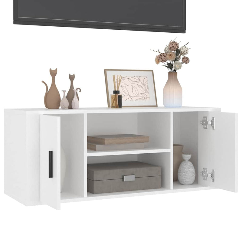 Comodă TV, alb, 100x35x40 cm, lemn prelucrat