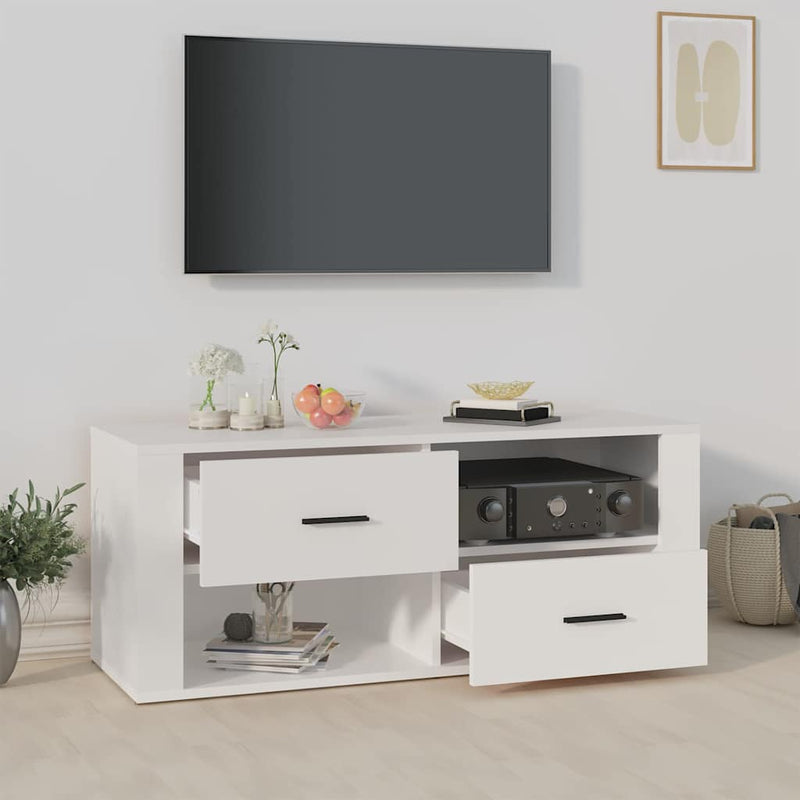 Comodă TV, alb, 100x35x40 cm, lemn prelucrat