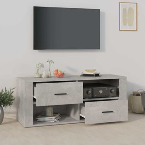 Comodă TV, gri beton, 100x35x40 cm, lemn prelucrat