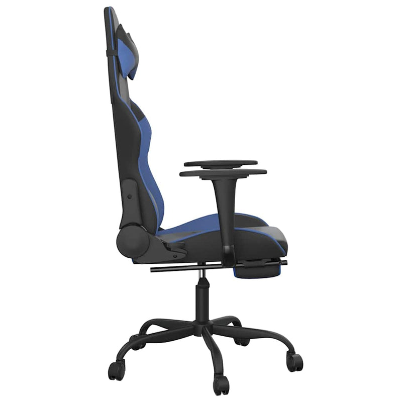 Scaun de gaming cu suport picioare, negru/albastru, piele eco