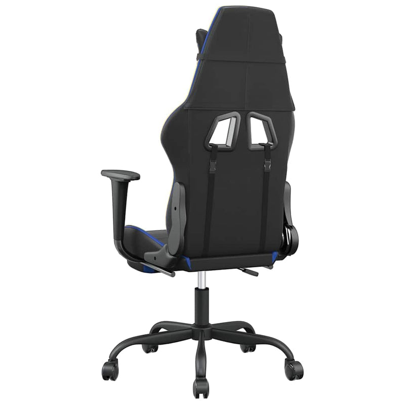 Scaun de gaming cu suport picioare, negru/albastru, piele eco