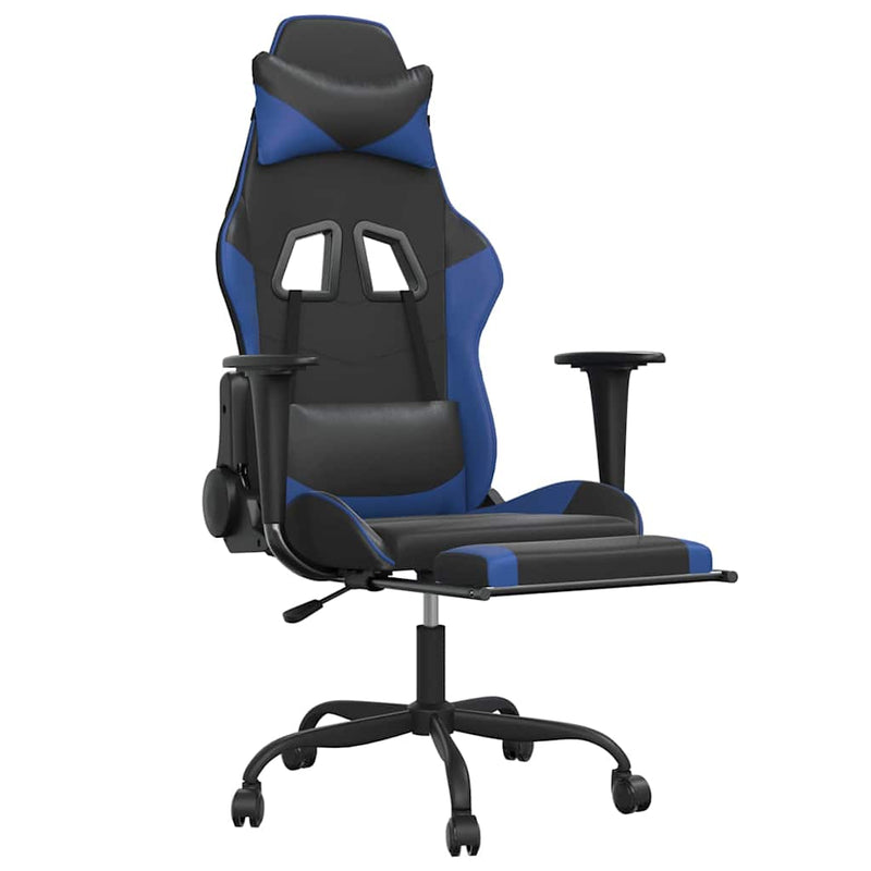 Scaun de gaming cu suport picioare, negru/albastru, piele eco