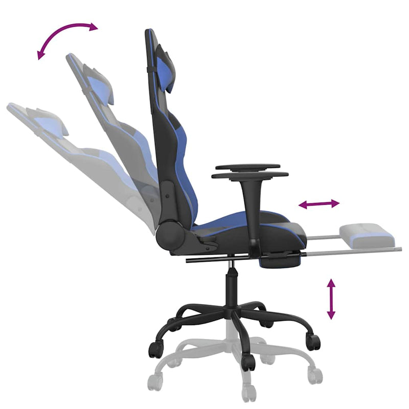 Scaun de gaming cu suport picioare, negru/albastru, piele eco