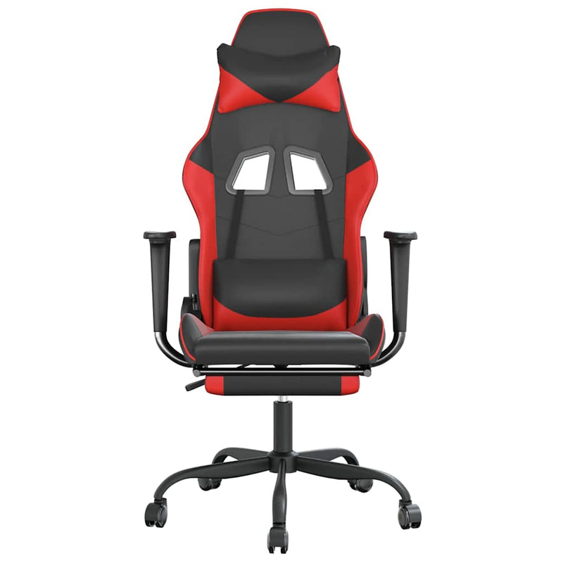 Scaun de gaming cu suport picioare, negru/roșu, piele ecologică
