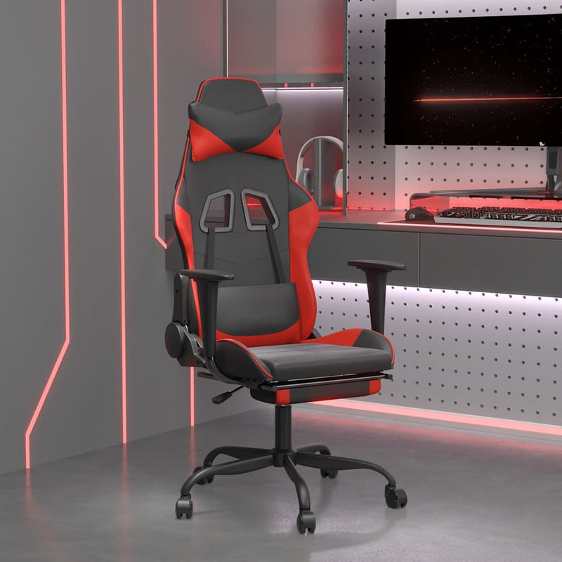 Scaun de gaming cu suport picioare, negru/roșu, piele ecologică