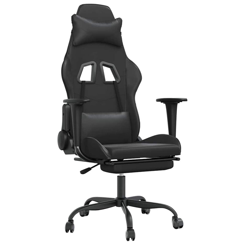 Scaun de gaming cu suport picioare, negru, piele ecologică