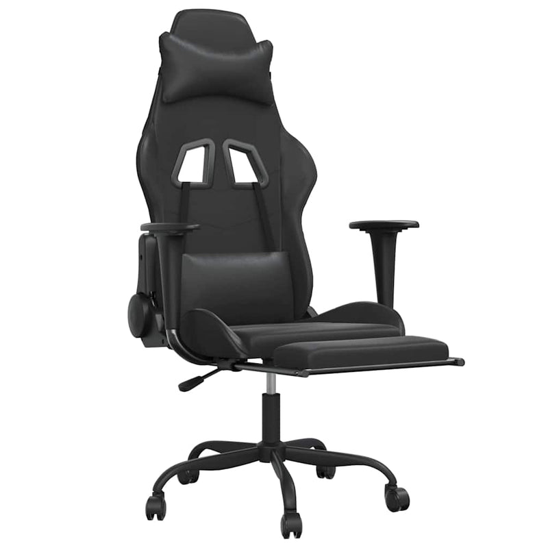 Scaun de gaming cu suport picioare, negru, piele ecologică