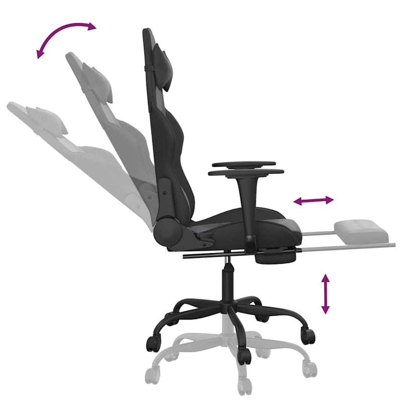 Scaun de gaming cu suport picioare, negru, piele ecologică