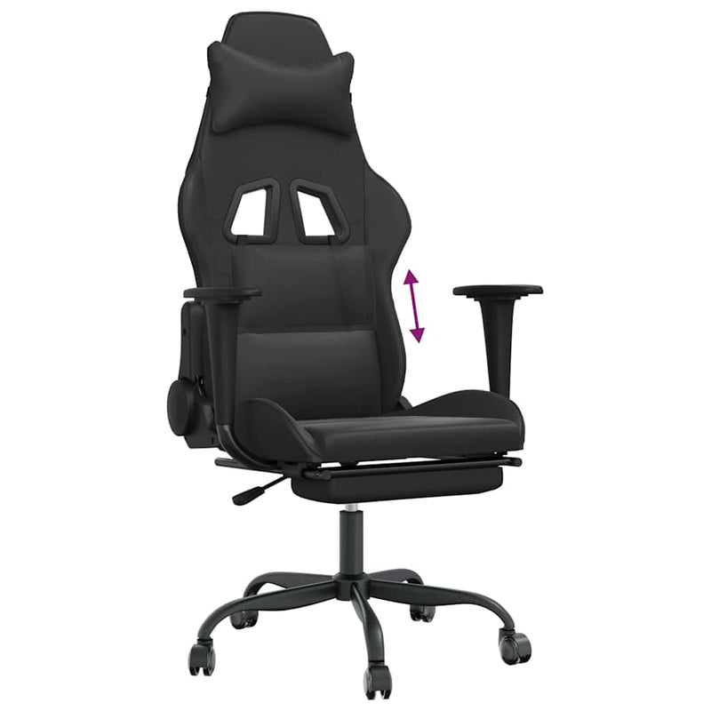 Scaun de gaming cu suport picioare, negru, piele ecologică
