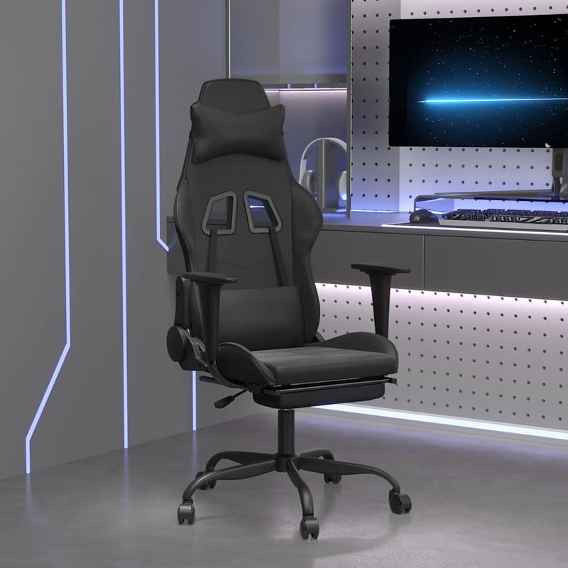 Scaun de gaming cu suport picioare, negru, piele ecologică