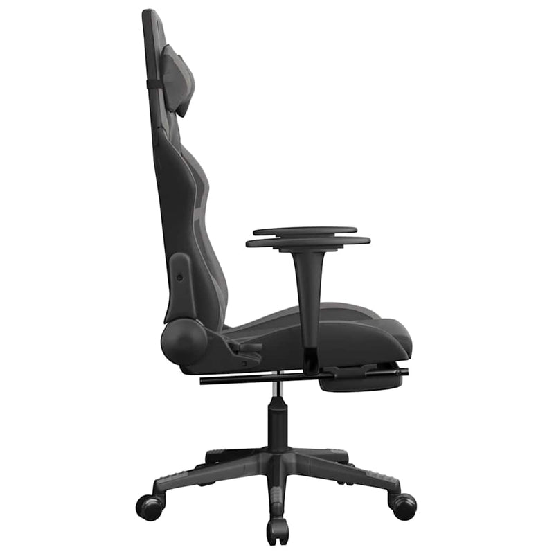 Scaun de gaming cu suport picioare, negru/gri, piele ecologică