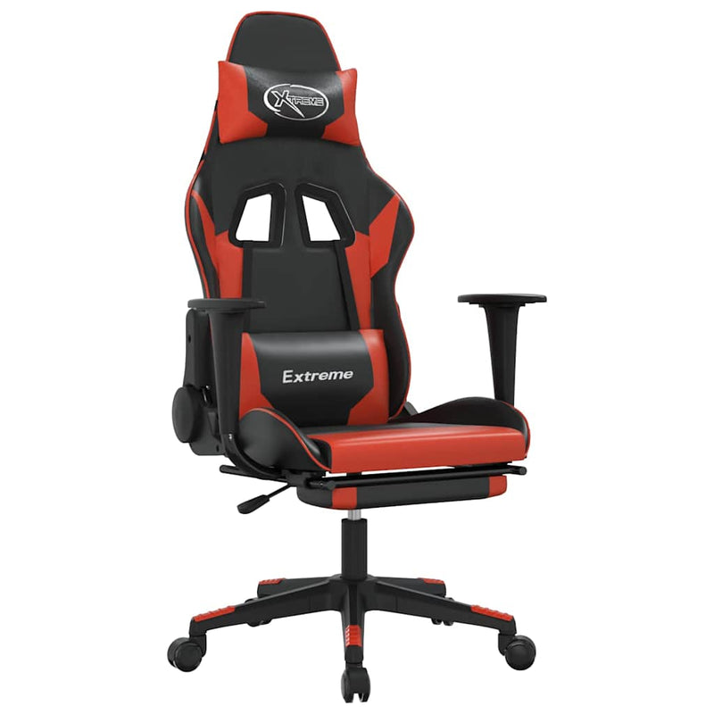 Scaun de gaming cu suport picioare, negru/roșu, piele ecologică