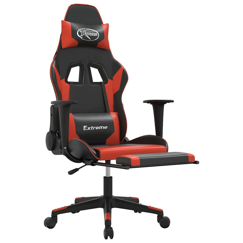 Scaun de gaming cu suport picioare, negru/roșu, piele ecologică