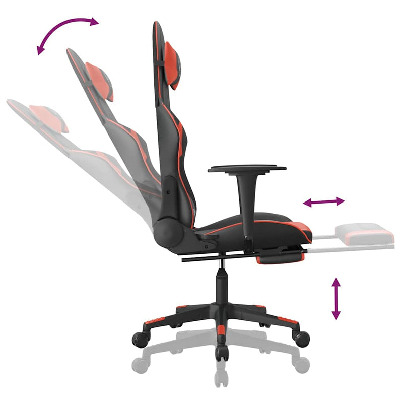 Scaun de gaming cu suport picioare, negru/roșu, piele ecologică