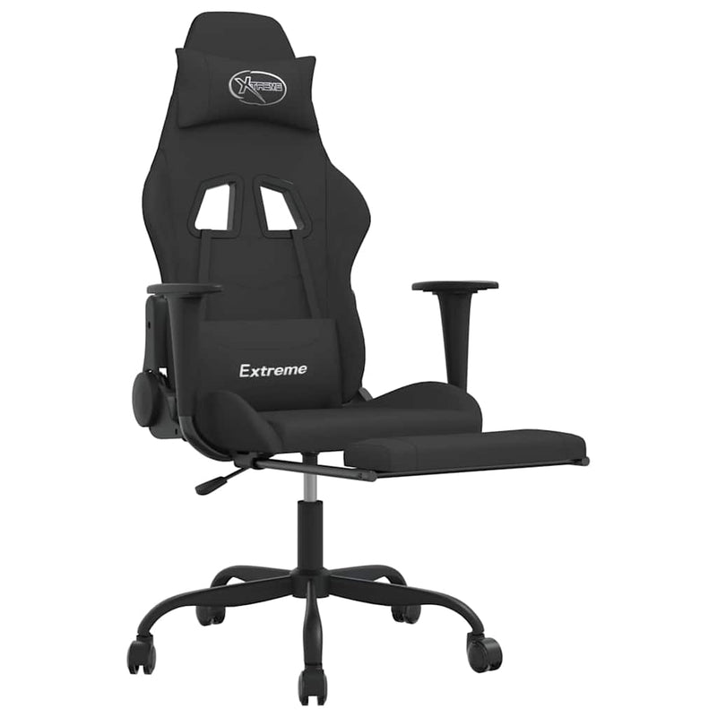 Scaun de gaming cu suport picioare, negru, textil