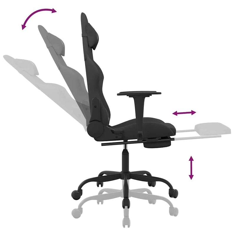 Scaun de gaming cu suport picioare, negru, textil