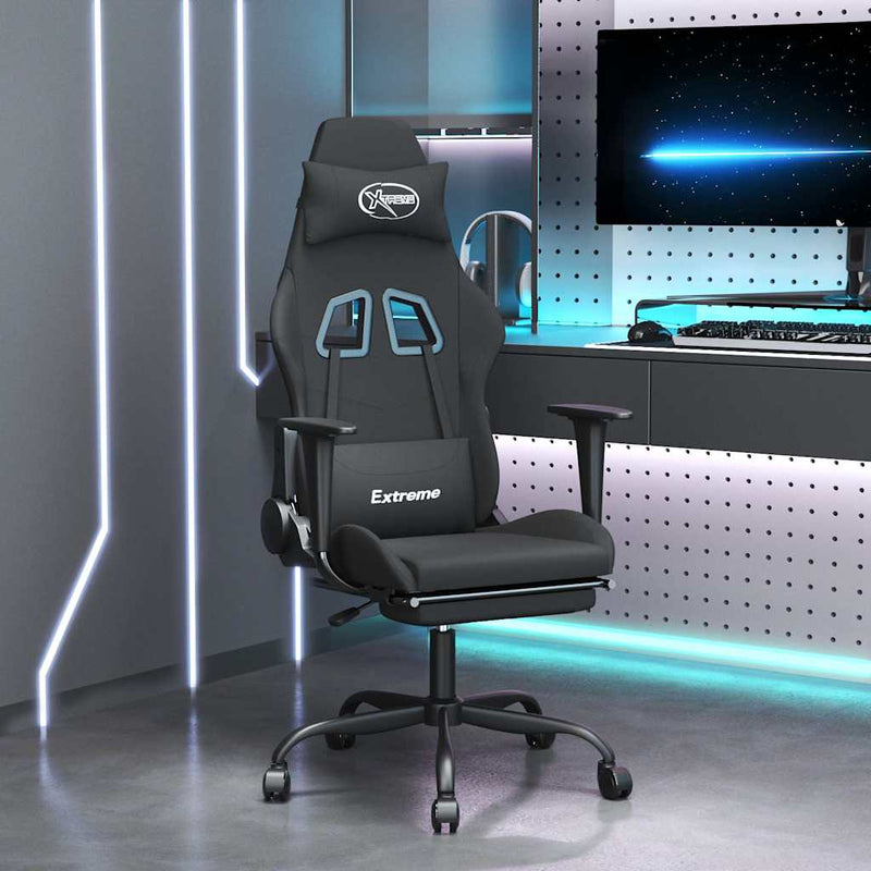 Scaun de gaming cu suport picioare, negru, textil