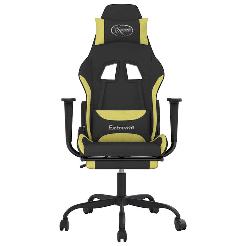 Scaun de gaming cu suport picioare, negru/verde deschis, textil