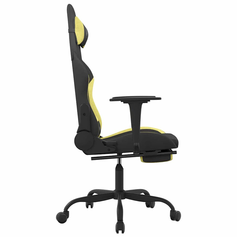 Scaun de gaming cu suport picioare, negru/verde deschis, textil