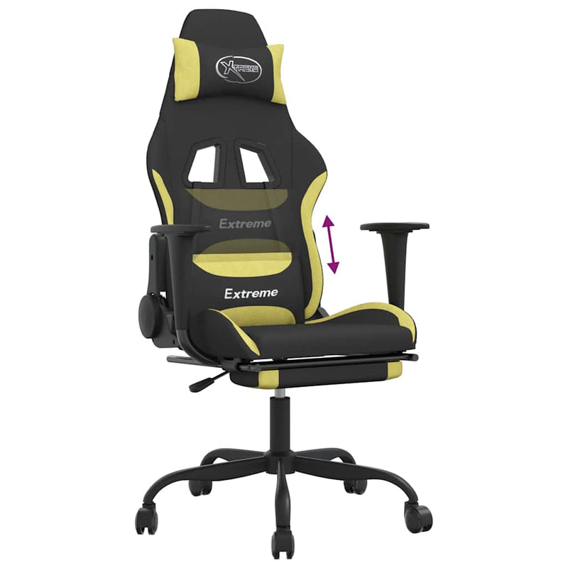 Scaun de gaming cu suport picioare, negru/verde deschis, textil