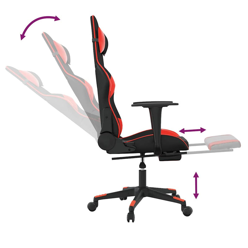 Scaun de gaming cu suport picioare, negru/roșu, piele ecologică