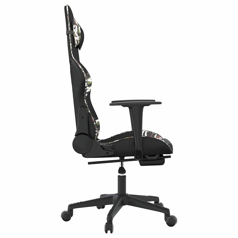 Scaun de gaming cu suport picioare, negru/camuflaj, piele eco