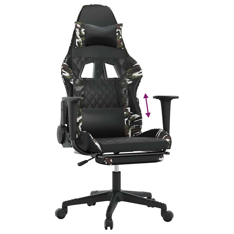 Scaun de gaming cu suport picioare, negru/camuflaj, piele eco