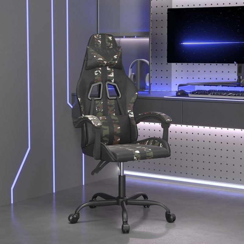 Scaun de jocuri, negru și camuflaj, piele ecologică