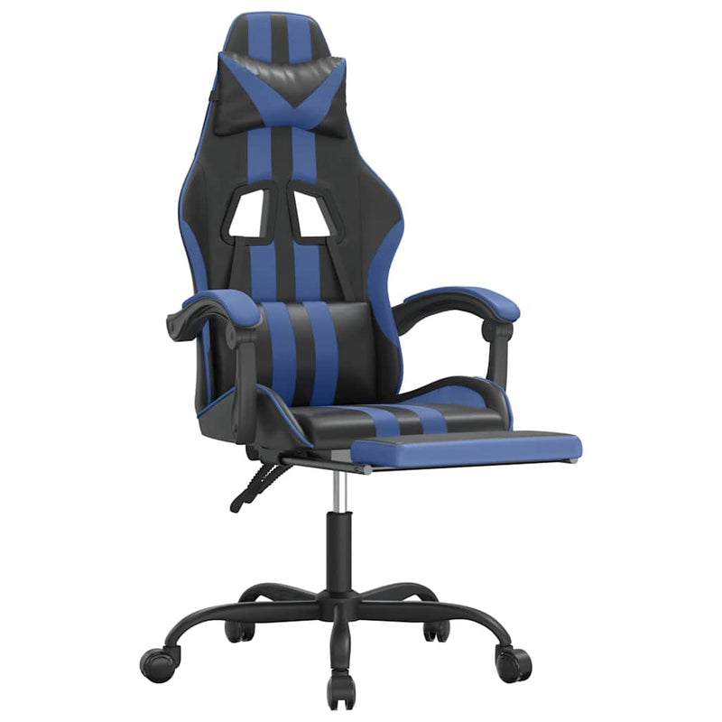 Scaun de gaming cu suport picioare, negru/albastru, piele eco