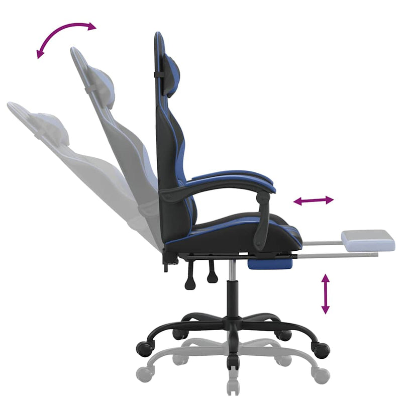 Scaun de gaming cu suport picioare, negru/albastru, piele eco