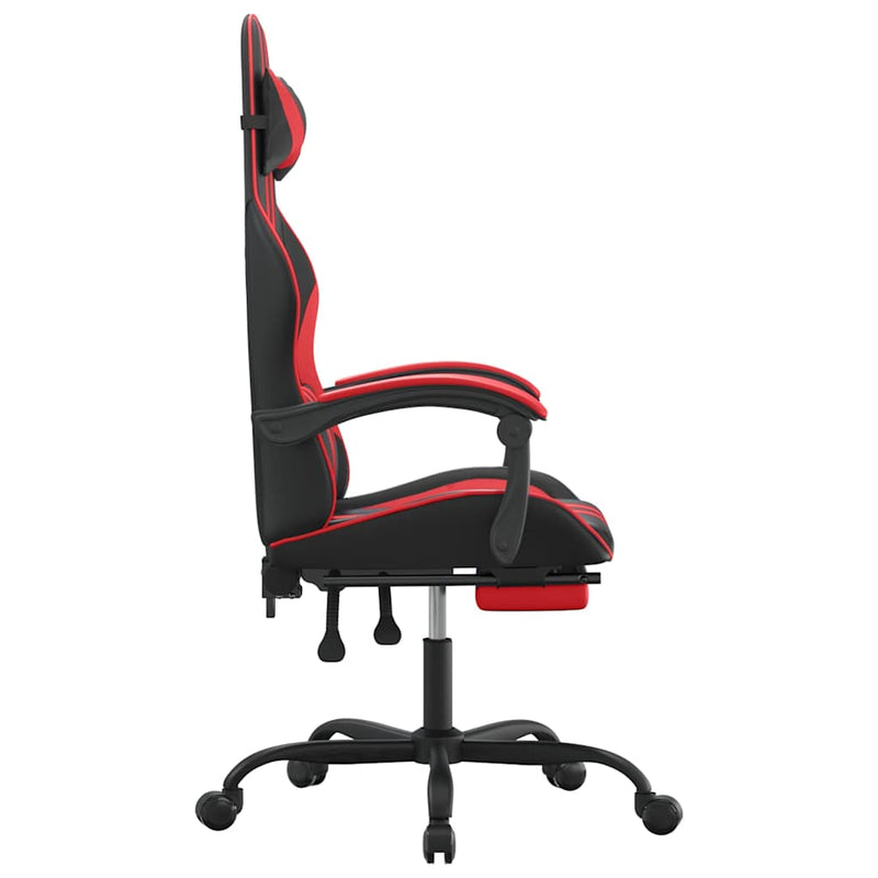 Scaun de gaming cu suport picioare, negru/roșu, piele ecologică