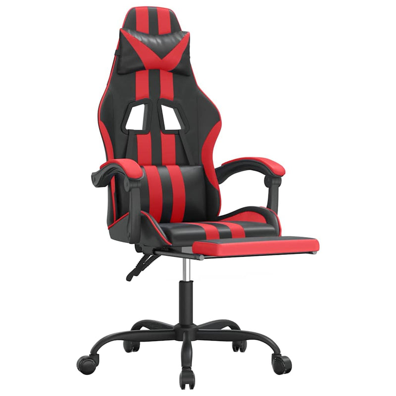 Scaun de gaming cu suport picioare, negru/roșu, piele ecologică