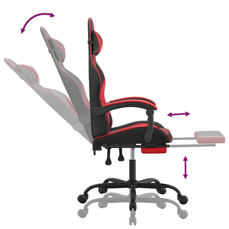 Scaun de gaming cu suport picioare, negru/roșu, piele ecologică